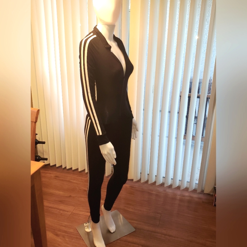 NWOT, Shein, black w/double white stripes on both sides, full-body jumpsuit